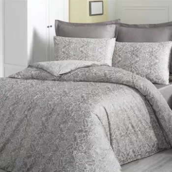 Lenjerie de pat dubla (EU) (IT), Saten - Cappucino, Victoria, Bumbac Satinat imagine