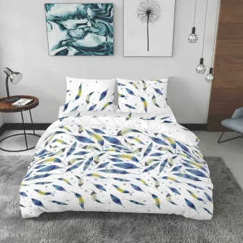 Lenjerie de pat dubla Feathers, Bedora, 4 piese, 200x220, 100% bumbac, multicolor imagine