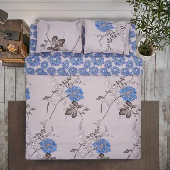 Lenjerie de pat dubla Flo, Heinner Home, 4 piese, 200x220 cm, 100% bumbac, albastru imagine