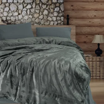 Lenjerie de pat dubla, Flossy - Grey, Cotton Box, Policoton imagine