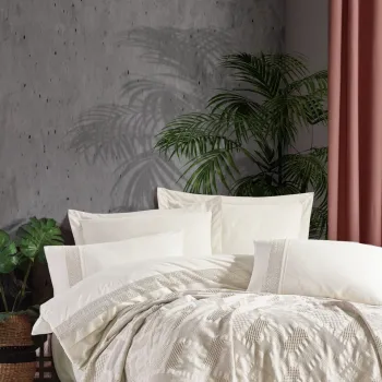 Lenjerie de pat dubla, Freya - Cream, Saheser, Bumbac imagine