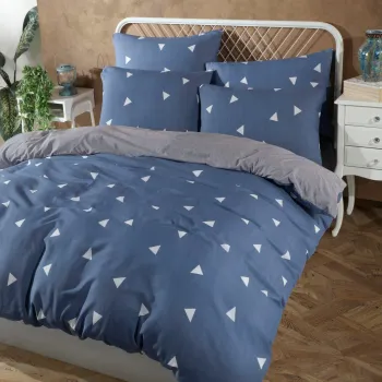 Lenjerie de pat dubla, Geometirk - Blue, Eponj Home, 65% bumbac/35% poliester imagine