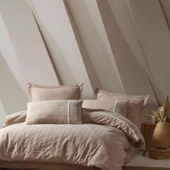 Lenjerie de pat dubla, Jasmin - Beige, Saheser, Bumbac imagine