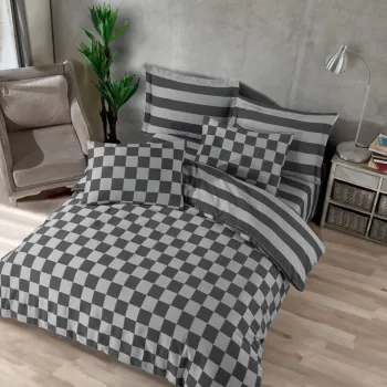 Lenjerie de pat dubla, Kareli Saten - Black, EnLora Home, 70% bumbac/30% poliester imagine