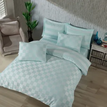 Lenjerie de pat dubla, Kareli Saten - Mint, EnLora Home, 70% bumbac/30% poliester imagine