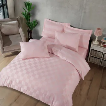 Lenjerie de pat dubla, Kareli Saten - Powder, EnLora Home, 70% bumbac/30% poliester imagine