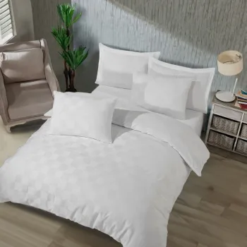 Lenjerie de pat dubla, Kareli Saten - White, EnLora Home, 70% bumbac/30% poliester imagine