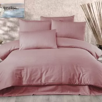 Lenjerie de pat dubla King, 3 piese, 200x220 cm, 100% bumbac satinat, Whitney, Lilyum, roz pudra imagine