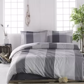 Lenjerie de pat dubla King, 3 piese, 220x240 cm, 100% bumbac ranforce, Turkiz, Clark, gri imagine