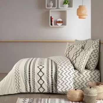 Lenjerie de pat dubla King, 3 piese, 220x240 cm, 100% bumbac ranforce, Turkiz, Etnick, crem imagine