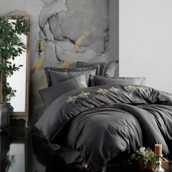 Lenjerie de pat dubla, King - Anthracite, Cotton Box, Bumbac Satinat imagine