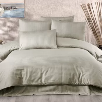 Lenjerie de pat dubla King (DE), Lilyum - Cappuccino, Whitney, Bumbac Satinat imagine