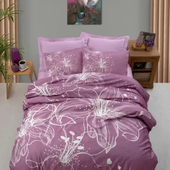 Lenjerie de pat dubla King (EU) (ES), 3 piese, L'essentiel Maison, 471, Liliac / Alb imagine