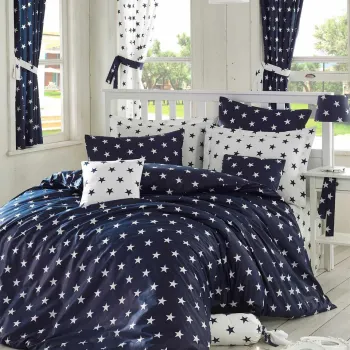 Lenjerie de pat dubla King (EU) (ES), 3 piese, L'essentiel Maison, Starz, Albastru inchis/Alb imagine