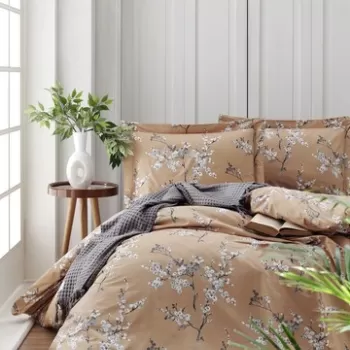 Lenjerie de pat dubla King (EU) (ES), Chicory - Orange, T?rkiz, Bumbac Ranforce imagine