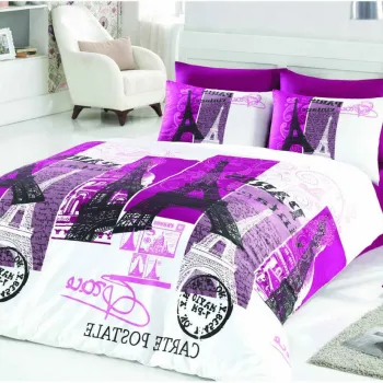 Lenjerie de pat dubla King (EU) (ES), L'essentiel Maison, Paris, Alb / Fuchsia / Negru imagine