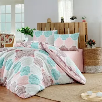 Lenjerie de pat dubla King (FR), 3 piese, Andalucia - Turquoise, Eponj Home, 70% bumbac/30% poliester imagine