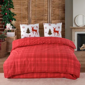 Lenjerie de pat dubla King (FR), 3 piese, L'essentiel Maison, Caspara, Rosu / Alb / Bej inchis imagine