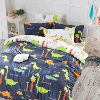 Lenjerie de pat dubla King (FR), 3 piese, L'essentiel Maison, Dinolar, Albastru inchis imagine