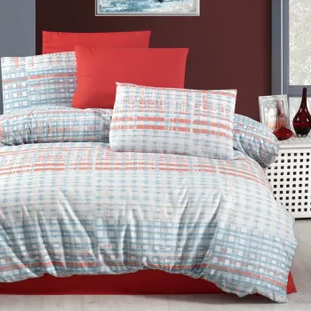 Lenjerie de pat dubla King (FR), 3 piese, L'essentiel Maison, Emma, Rosu / Albastru / Alb imagine