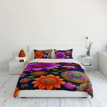 Lenjerie de pat dubla King (FR), 3 piese, L'essentiel Maison, FLW_DVT25-11, Multicolor imagine