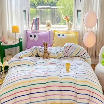 Lenjerie de pat dubla King (FR), 3 piese, L'essentiel Maison, Funny, Galben / Liliac imagine