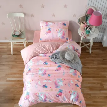 Lenjerie de pat dubla King (FR), 3 piese, L'essentiel Maison, Magical, 65% bumbac/35% poliester, Roz imagine