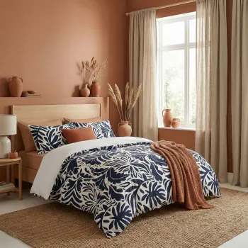 Lenjerie de pat dubla King (FR), 3 piese, L'essentiel Maison, Mediterranean Blue, Bumbac;Poliester, Bleumarin/Alb imagine