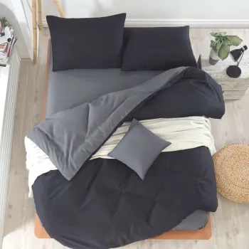 Lenjerie de pat dubla King (FR), 3 piese, L'essentiel Maison, Mix, Negru / Fume imagine