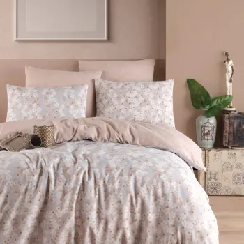 Lenjerie de pat dubla King (FR), 3 piese, L'essentiel Maison, Piti Yaprak, 65% bumbac/35% poliester, Roz prafuit imagine