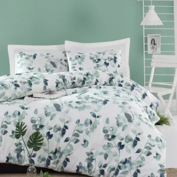 Lenjerie de pat dubla King (FR), 3 piese, L'essentiel Maison, Sabine, Verde / Alb / Negru imagine