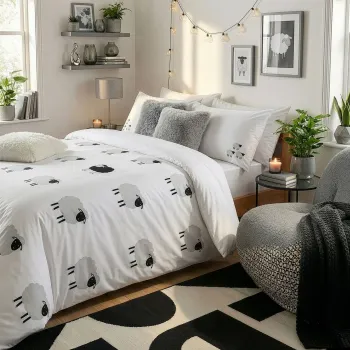 Lenjerie de pat dubla King (FR), 3 piese, L'essentiel Maison, The Black Sheep, Alb imagine