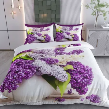 Lenjerie de pat dubla King (FR), 3 piese, L'essentiel Maison, Wildflowers, Bumbac;Poliester, Alb/Mov/Verde imagine