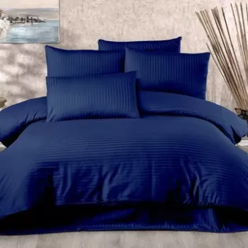 Lenjerie de pat dubla King (FR), 3 piese, Lilyum - Dark Blue, K?rlent Store, 70% poliester/30% bumbac imagine