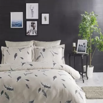 Lenjerie de pat dubla King (FR), Feather, T?rkiz, Bumbac Ranforce imagine