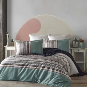 Lenjerie de pat dubla King (FR), L'essentiel Maison, Ash, Verde / Alb / Maro / Bej imagine