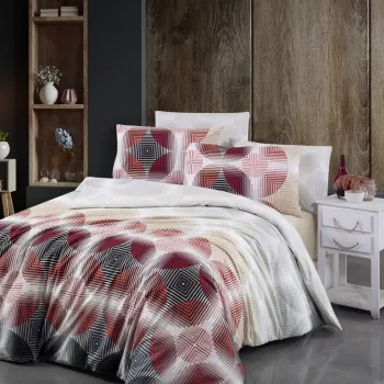 Lenjerie de pat dubla King (FR), L'essentiel Maison, Bisa, Rosu / Alb / Bej / Negru imagine