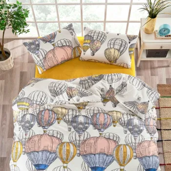 Lenjerie de pat dubla King (FR), L'essentiel Maison, Cappadocia Cotton, Mustar / Alb / Gri / Roz imagine