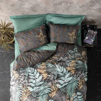 Lenjerie de pat dubla King (FR), L'essentiel Maison, Clorasa, Menta / Antracit / Maro imagine