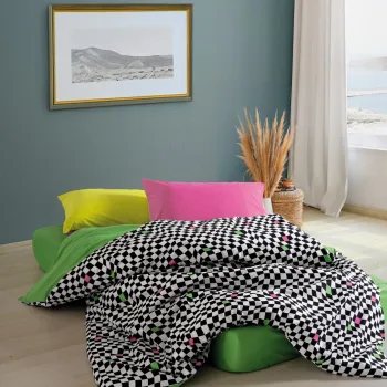 Lenjerie de pat dubla King (FR), L'essentiel Maison, Dazzle, Verde / Alb / Negru imagine