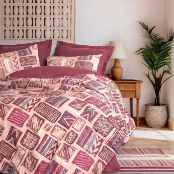 Lenjerie de pat dubla King (FR), L'essentiel Maison, Estilio, Rosu claret imagine