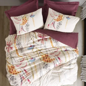 Lenjerie de pat dubla King (FR), L'essentiel Maison, Flos, Rosu claret imagine