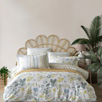 Lenjerie de pat dubla King (FR), L'essentiel Maison, Hope, White / Green / Yellow imagine