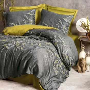 Lenjerie de pat dubla King (FR), L'essentiel Maison, Libby, Verde / Antracit imagine