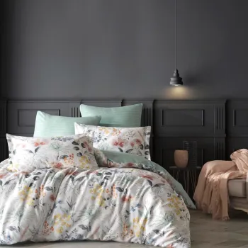 Lenjerie de pat dubla King (FR), L'essentiel Maison, Lily, Alb / Menta / Galben / Roz imagine