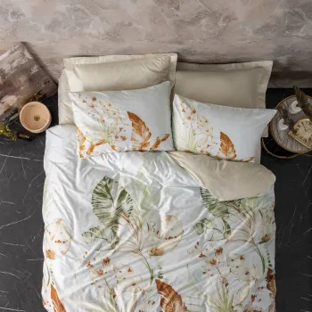 Lenjerie de pat dubla King (FR), L'essentiel Maison, Luster, Bej/Alb/Verde imagine