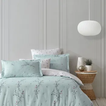 Lenjerie de pat dubla King (FR), L'essentiel Maison, Mayda, Verde / Alb / Roz / Menta imagine