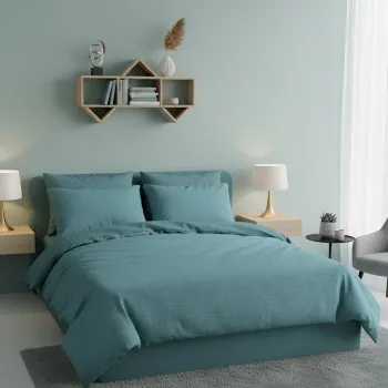 Lenjerie de pat dubla King (FR), L'essentiel Maison, Nesto Kombin, Petrol Green / White imagine