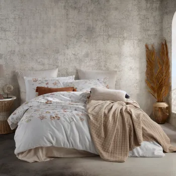 Lenjerie de pat dubla King (FR), L'essentiel Maison, Rosebella, Alb / Bej imagine