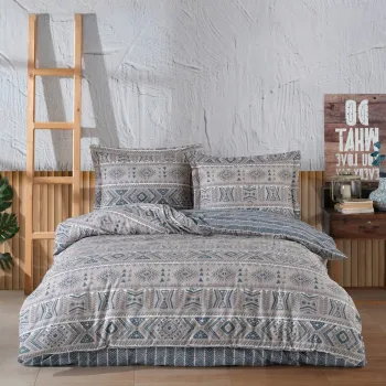 Lenjerie de pat dubla King (FR), L'essentiel Maison, Sufi Ikat v2, Bej / Albastru imagine